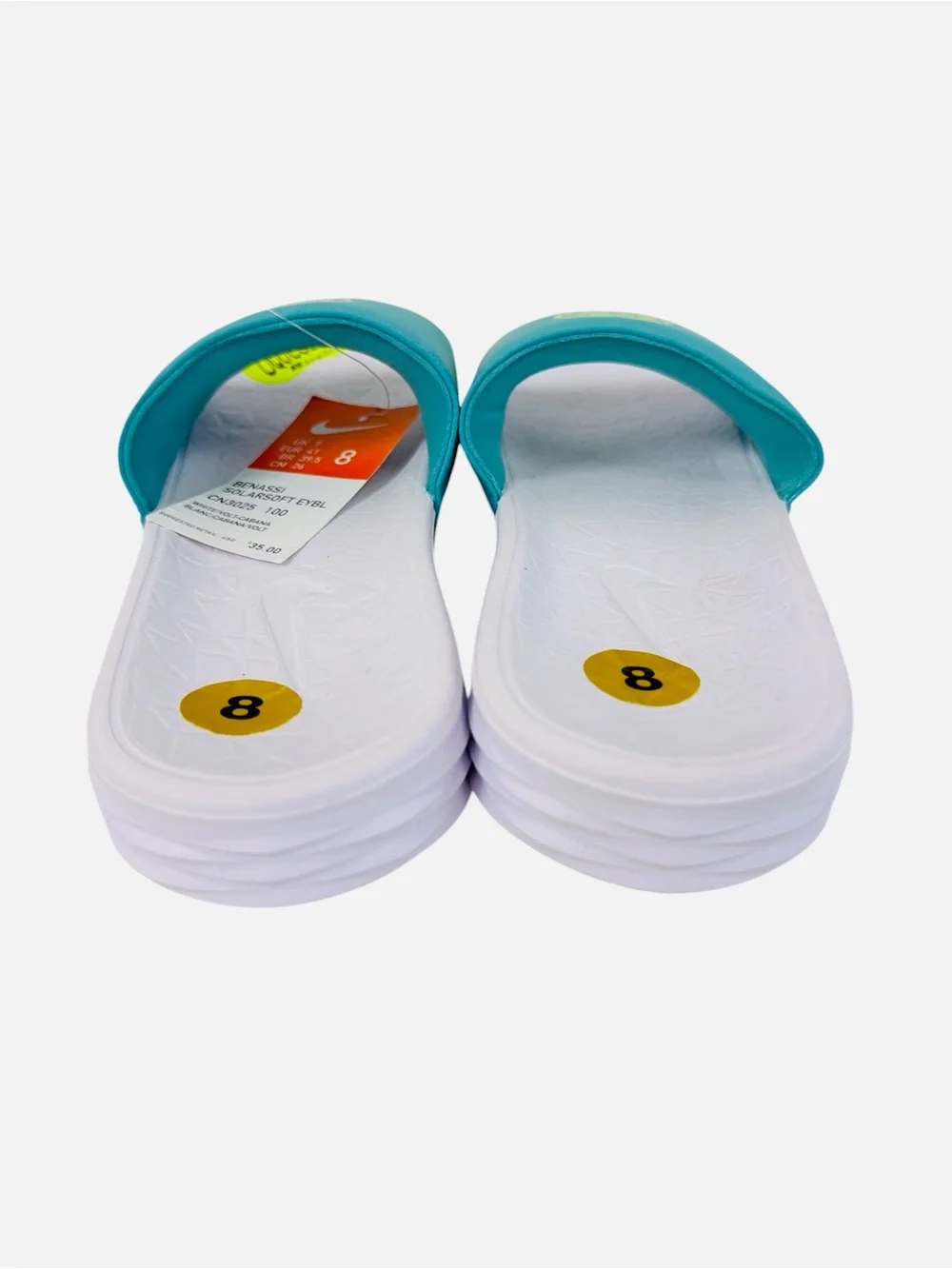 Nike Benassi Solarsoft EYBL Peach Jam Slides Sandal Teal/White Mens Size 8